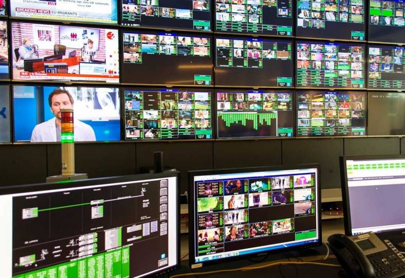Dualz DVB monitoring NOC dashboard showing all transport stream services in a unified view with colour-coded alarm status