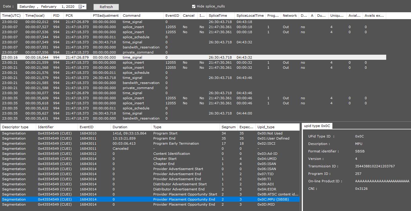 Dualz SCTE-35 monitoring across DVB broadcast workflows with alarm status and service context